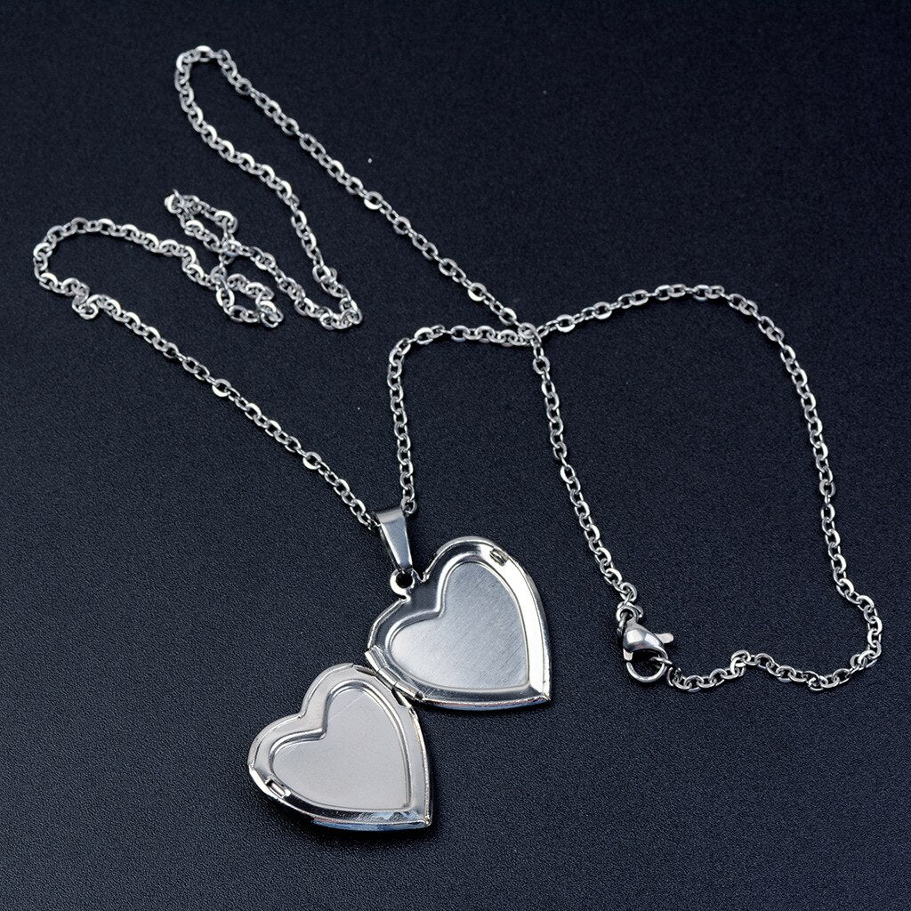 Heart Mood Locket Necklace Color Changing Necklace Temperature Mood Stainless Steel Love Shape Photo Pendant Necklace Jewelry
