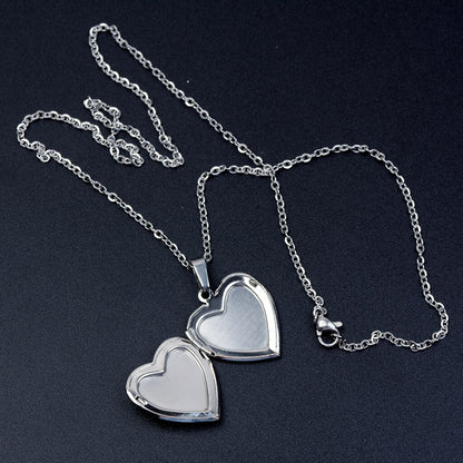 Heart Mood Locket Necklace Color Changing Necklace Temperature Mood Stainless Steel Love Shape Photo Pendant Necklace Jewelry