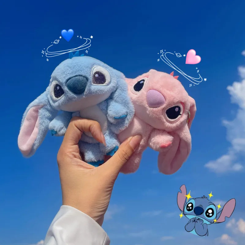 Disney 12cm Stitch and Angel Doll Bag Pendant Cartoon Anime Lilo & Stitch Plushies Keychains Birthday Gifts For Girl Child