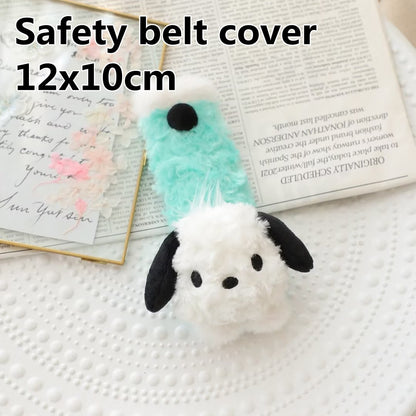 Cute Sanrio Pochacco Headrest Safety Belt Cover Soft Car Accessories Stuffed Animal Back Cushion Plushies Hug Pillow Blanket Plush Toy Birthday Gifts