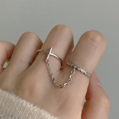 Vintage Punk Butterfly Tassel Chain Ring With Bracelet Link Wrist Chain Finger Rings For Women Flower Pearl Zircon Ring Jewelry