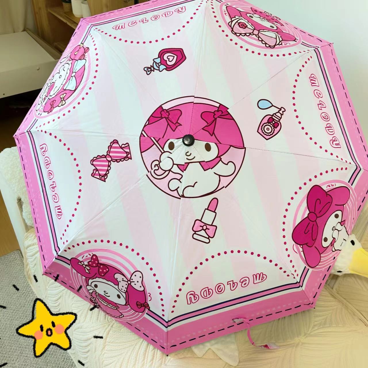 Sanrio Umbrella Kawaii Kuromi Cartoon Automatic Sunshade Umbrella Sun Umbrella Sunscreen Anti-Ultraviolet Folding Umbrella