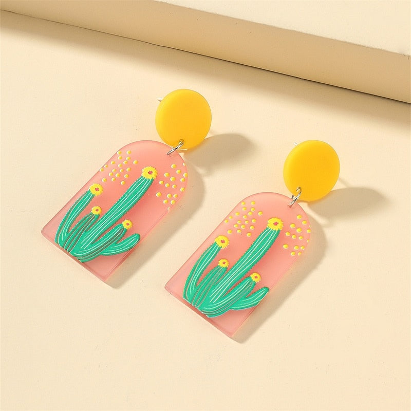 New Pattern Earring New Retro FlowerContrast Color Square Earrings Acrylic Simple Candy Color Earrings Pendientes Piercing