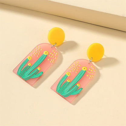 New Pattern Earring New Retro FlowerContrast Color Square Earrings Acrylic Simple Candy Color Earrings Pendientes Piercing