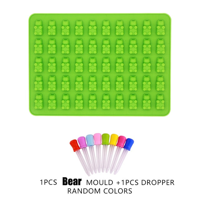Gummy Bear Mold Silicone Chocolate Mold with Dropper DIY Dinosaur/Bear/Heart and Mini Donuts Valentine's Day Party Baking Mold