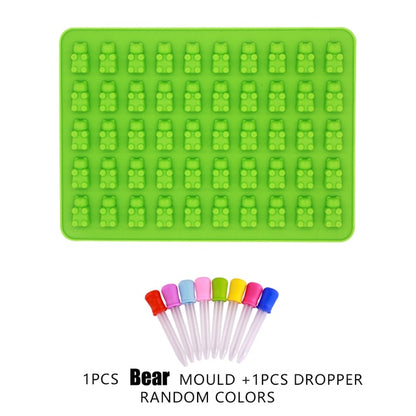 Gummy Bear Mold Silicone Chocolate Mold with Dropper DIY Dinosaur/Bear/Heart and Mini Donuts Valentine's Day Party Baking Mold