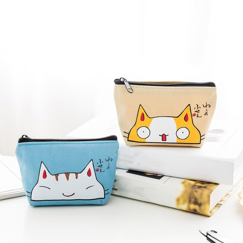 Canvas Cotton Coin Bag Pure Zipper Cartoon Cute Cat Coin Key Bag Money Pocket Women Men Coin Purse Small Wallet Kid