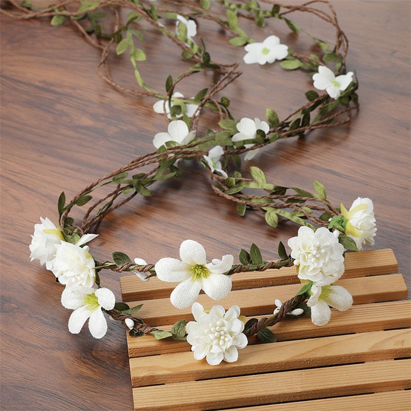 Bohemian Rattan Flower Vines Crown Headband for Bride Wedding Hair Accessories Girls Floral Wreath Head Band Hairstyles Headdres