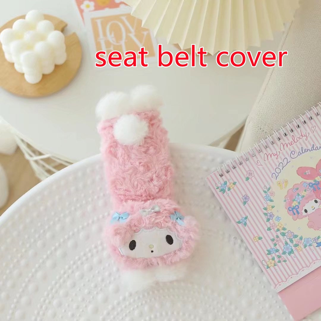 TAKARA TOMY Cute My Melody Car Seat Headrest Seat Belt Cover Kawaii Soft Comfortable Back Cushion Pillow Blanket Xmas Gifts