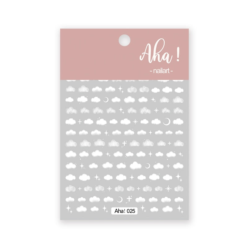 1Sheet Korean White Cloud Blue Nail Art Sticker 3D Star Moon Decal Pure Twilight Self-adhesive Manicure Slider Accessories RE#53