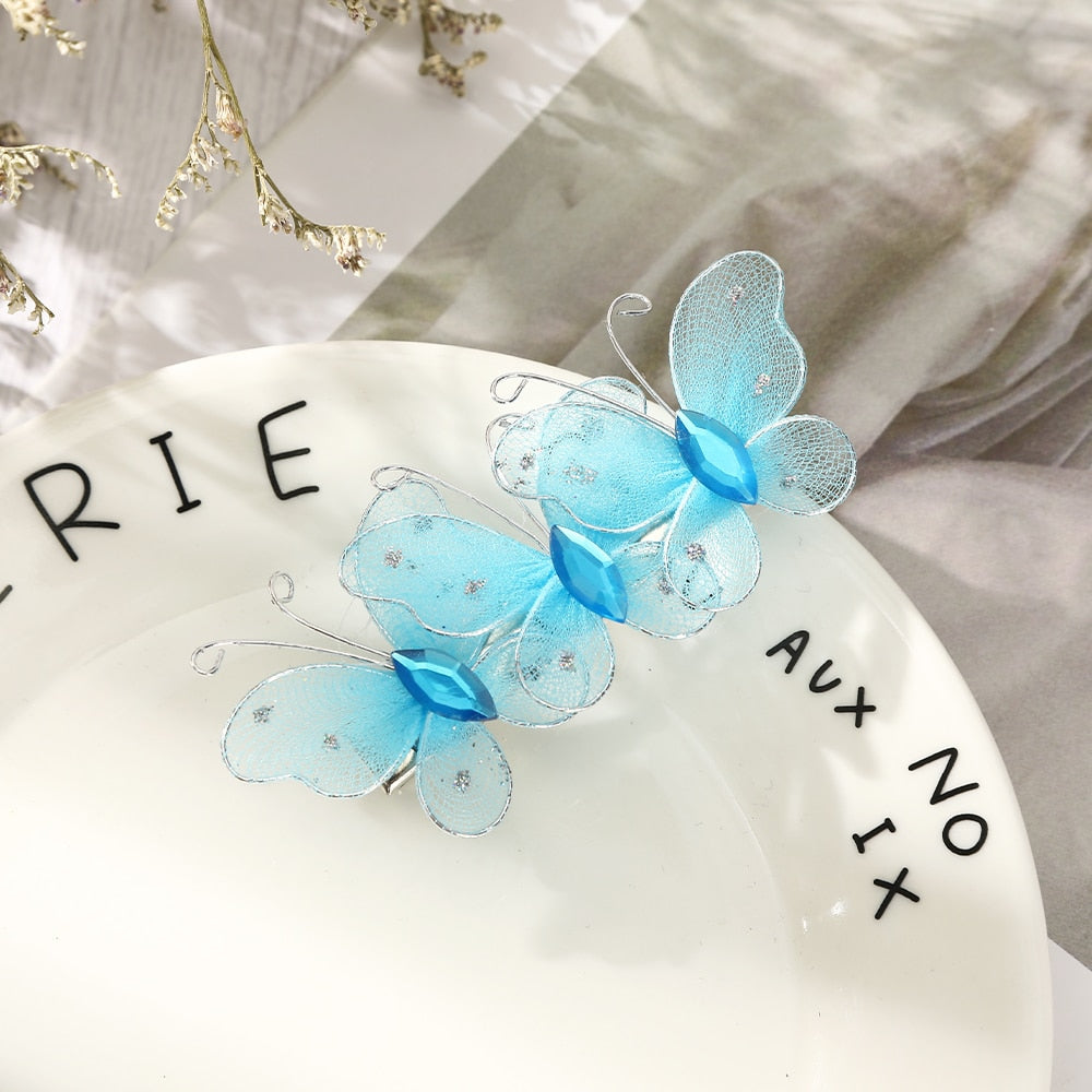 Butterfly Hairpins New Korean Yarn Elegant Metal Tassel Long Hair Clips For Women Hanfu Antique Party Hair Accessories