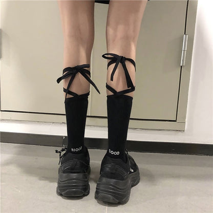 Jk Tie Lace Fishnet Stockings Irregular Split-toe Calf Socks Women's Middle Tube Socks Straps Summer Long Japanese Socks