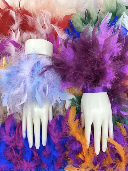 Women Natural Fur Feather Cuffs Snap On Bracelet Arm Cuff Shirts Sleeves For Women Real Ostrich Feather  Anklet Wrist Cuff