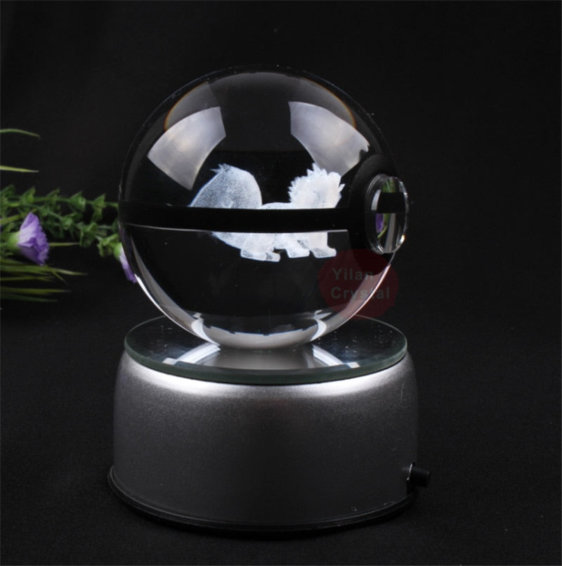 Pokémon Crystal Poké Ball: Pikachu Charizard Eevee Mew Mewtwo Bulbasaur Squirtle Jolteon Charmander Snorlax Dragonite LED Night Light Base Display Model Gift