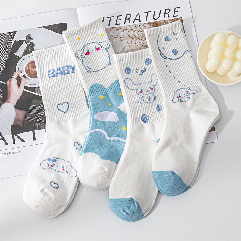 Sanrio Cinnamoroll Cardong Cartoon Girl Heart Autumn and Winter In The Tube Cartoon Socks Every Match Cute Blue Girl Wind