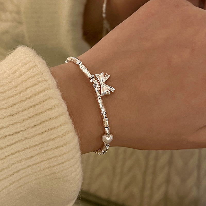 VENTFILLE 925 Sterling Silver Diamond-Studded Butterfly Bracelet Women's Fashion Temperament Flower Adjustable Bracelet