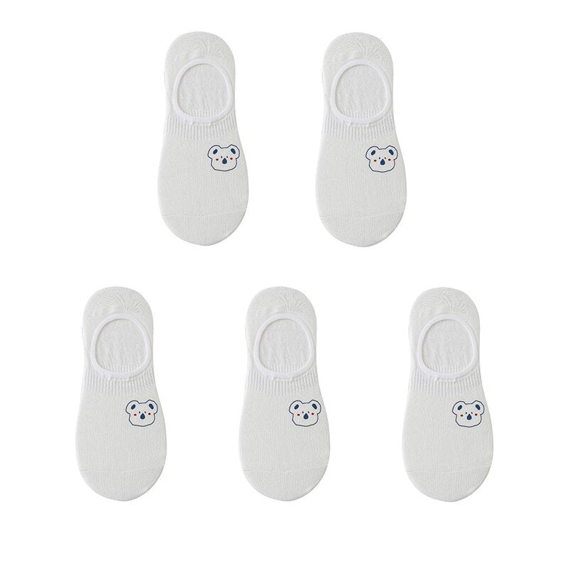 Women's cotton ankle socks, socks designed by rabbits, cows, hearts, warm and informal animals, 5 pairs of 10 pieces