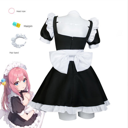 Gotou Hitori Cosplay Costume Anime Bocchi The Rock! Cute Maid Uniform Suit Dress Gotou Hitori Women Wig Outfit Halloween