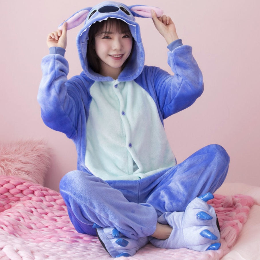 Lilo & Stitch Kigurumi Hooded Onesie Pajamas: Disney Movie Winter Cute Kawaii Kids & Adult Cosplay Costume