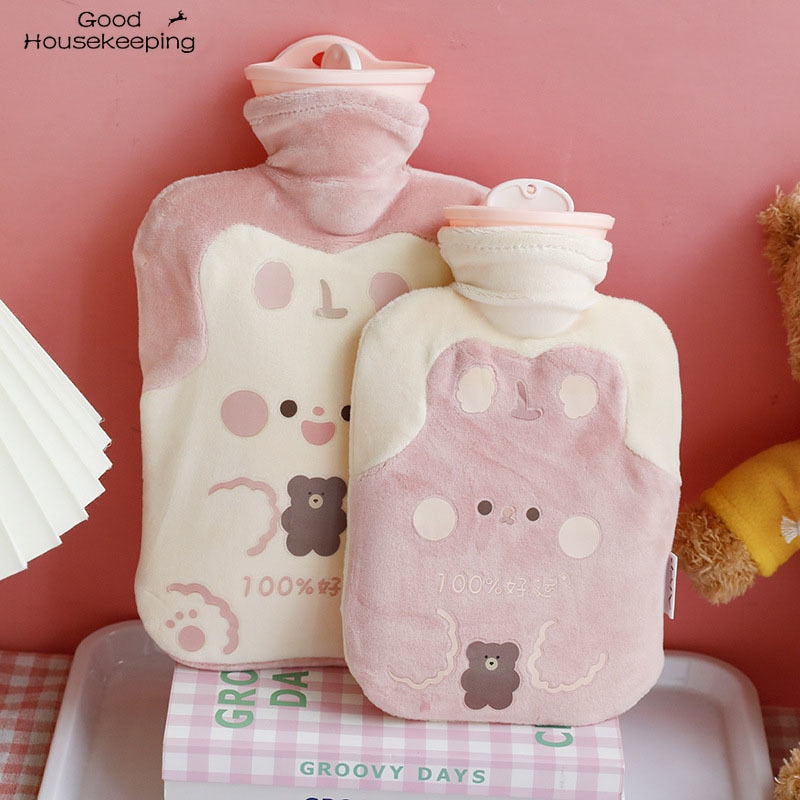 Cute Hot Water Bottle Bag for Girls Plush Shoulder Hand Warmer Heat Pack Warm Belly Instant Hot Pack Winter Water Heating Pad