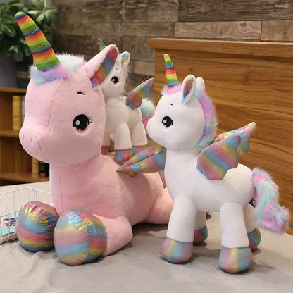 Unicorn Plush Toy Huggable Pony Stuffed Animal Soft Doll Plushie Cute Rainbow Horn White Pink Horse Home Decor Sleeping Pillow For Kids