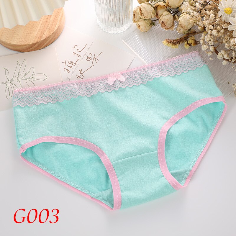 New Japanese Cute Small Flower Plaid Bowknot Girl's Mid-waist Underwear Kawaii Lace Hem Women's Seamless Briefs