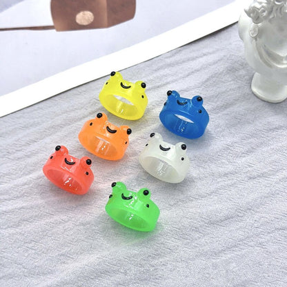 Colorful Luminous Frogs Acrylic Ring for Women Cute Funny Cartoon Animal Aesthetic Glow In The Dark Rings Summer Jewelry Gift