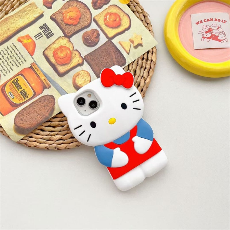 Sanrio Hello Kitty 3D Stereoscopic Phone Case For IPhone 14 13 12 11 Pro Max Mini XR XS  7 8 Plus S Silicone Soft Back Cover Y2K