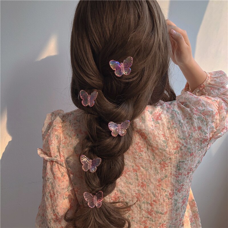 5Pcs Fashion Girls Transparent Butterfly Pink Hairpin Children Heart Shape Hair Clips Women Barrettes Headband Hair Accessories