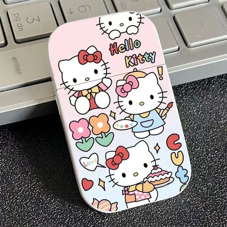 Hello Kitty Cute Lighter Creative Lighter Kawaii MyMelody My Melody Kuromi Cinnamoroll Sanrio Windproof Red Flame Lighters Fast Delivery