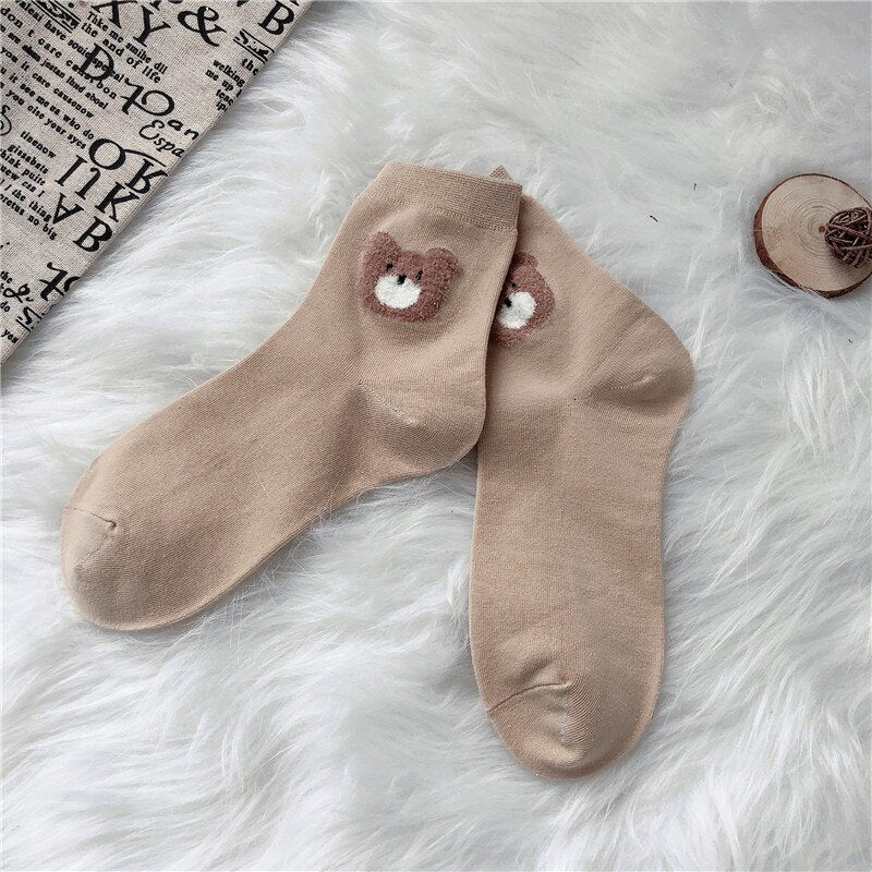 Creative New Brown Bear Socks Female Middle Tube Socks Japanese Cute Small Fresh Wild Student Socks Autumn and Winter Socks