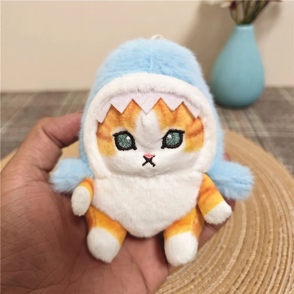 Cute Shark Cat Soft Toys Fried Shrimp Cat Plush Doll Pendant Stuffed Animal Keychain Room Car Bag Decoration Kawaii Key Rings