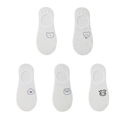 Women's cotton ankle socks, socks designed by rabbits, cows, hearts, warm and informal animals, 5 pairs of 10 pieces