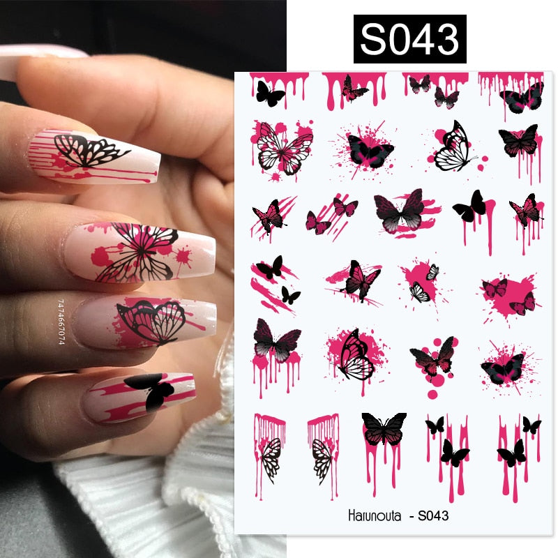 Harunouta Simple Flowers 3D Nail Stickers Gold Heart French Tip Lines Leopard Print Design Adhesive Sliders Manicure Nail Decals