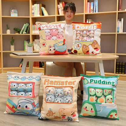 Cuddly Plush Pillow Plushie Bag Pudding Balls Sanrio Stuffed Animal Toys Cat Totoro Bunny Sumikko Gurashi Penguin Kirby Avocado Banana Sleeping Bed Cushion Gift