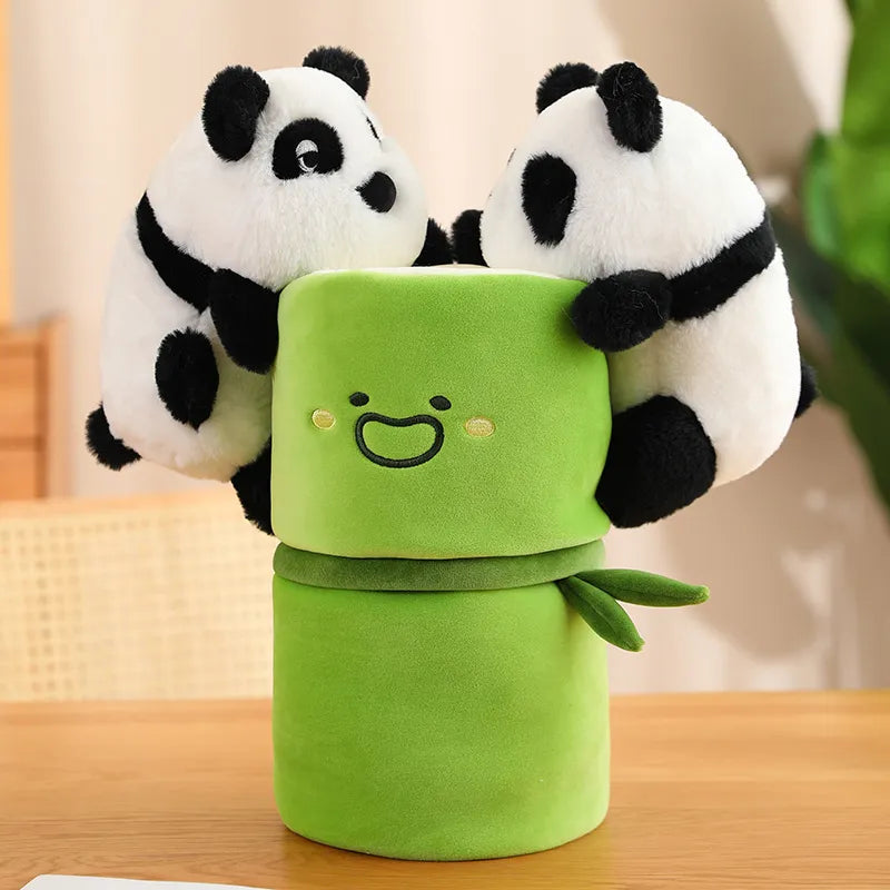 NEW Kawaii Bamboo Tube Panda Set Plush Toy Cute Plushies Stuffed Animal Bear Doll Reversible Design Children's Birthday Gift