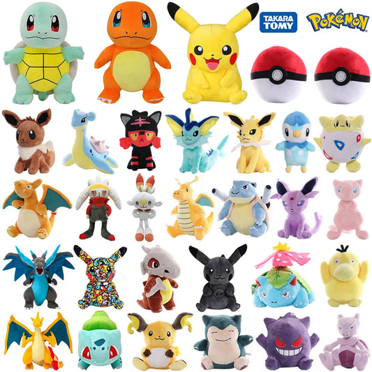 25cm Pokemon Plush Toys Pikachu Plushies Eevee Charmander Stuffed Animal Charizard Blastoise Bulbasaur Gengar Mew Figure Video Game Doll