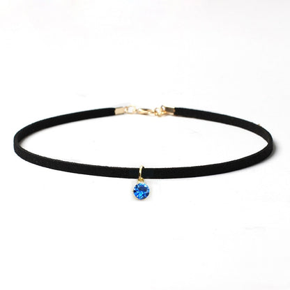 Poputton Rhinestone Chokers Necklaces for Women Jewelry Black Velvet Rope Chain Choker Necklace with Pendant Collier Femme