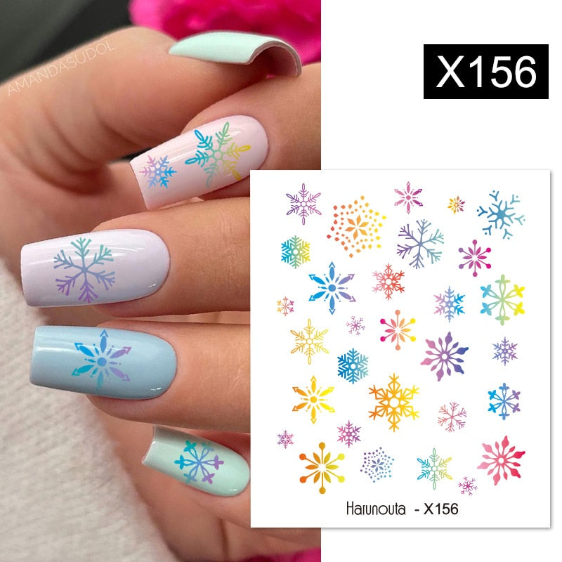 Harunouta Black Lines Flower Leaves Water Decals Stickers Floral Face Marble Pattern Slider For Nails Summer Nail Art Decoration