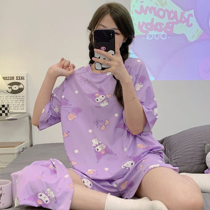 Cinnamoroll Kuromi Pajamas Sanrio Anime Kawaii Summer Simple Fashion Delicate Cute Casual Loose Comfortable Soft Girly Set