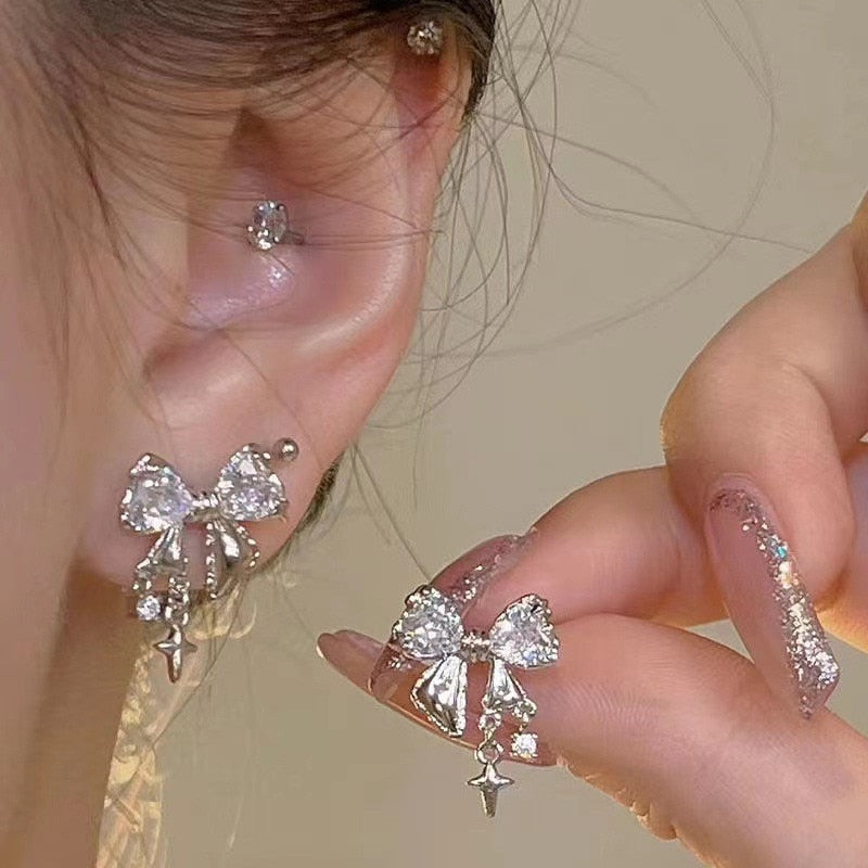 New Crystal Flower Drop Earrings for Women Fashion Jewelry Rhinestones Earrings Gift for Party Best Friend