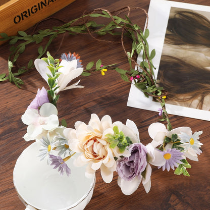 Bohemian Rattan Flower Vines Crown Headband for Bride Wedding Hair Accessories Girls Floral Wreath Head Band Hairstyles Headdres