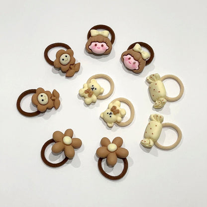 10pcs/Set Cute Bear Rabbit Finger Hair Ties Baby Toddler Elastic Mini Cartoon Animal Flower Ponytail Holder Hair Ropes For Girls