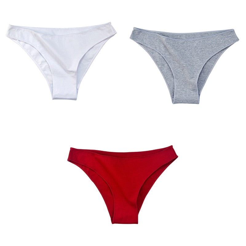 3Pcs/Set Women's Cotton Panties Female Underwear Solid Color Comfortable Briefs High Elasticity Underpants Size M-XXL