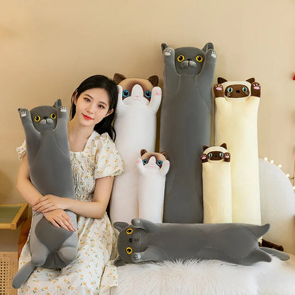 Long Cat Pillow Buddy 130cm Kitten Giant Stuffed Animal Kitty Plushies Black White Big Koala Panda Soft Squishy Bed Sofa Cushion Home Decor Birthday Girl Gifts