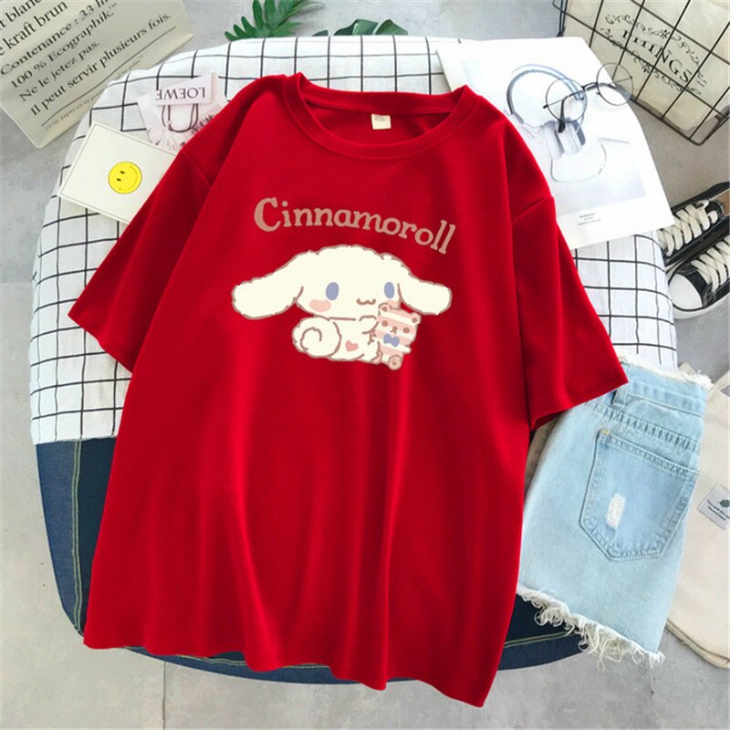 Y2K Sanrio Cinnamoroll T-Shirt Hello Kitty Cartoon Cute Print Female Short-Sleeved Soft Sister Summer Student Top Women Shirts