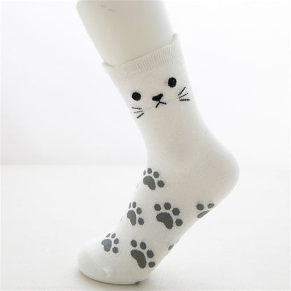 New Casual Harajuku Socks Women Cat Prints Cartoon Animals Cat Pattern Striped Cotton Socks Femme Floor Meias Socks Kawaii