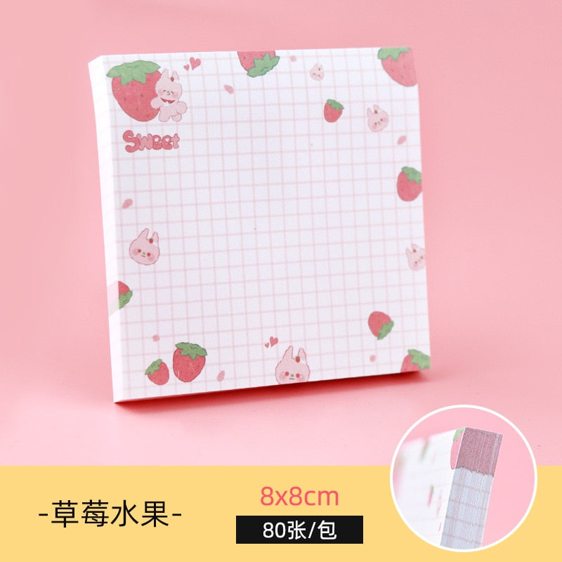 80 pages/pack Kawaii Animals And Fruits Sticky Notes Memo Pad To Do List Cute Journaling Supplies Planner Sticker Deco