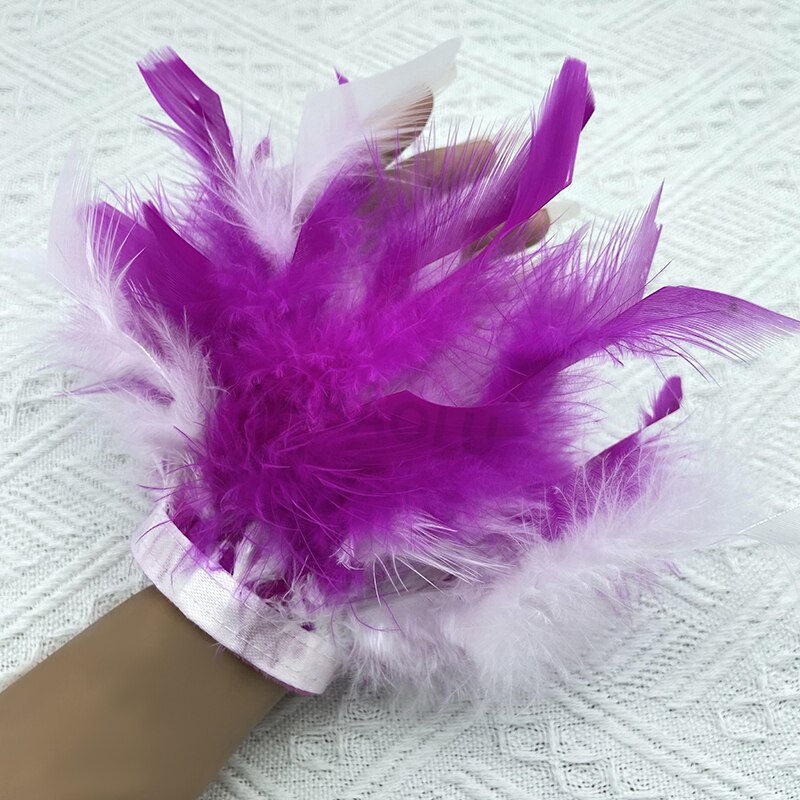 Women Natural Fur Feather Cuffs Snap On Bracelet Arm Cuff Shirts Sleeves For Women Real Ostrich Feather  Anklet Wrist Cuff