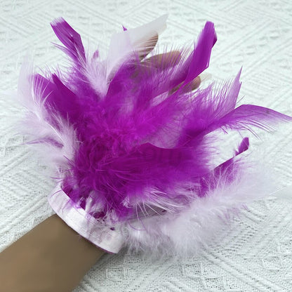 Women Natural Fur Feather Cuffs Snap On Bracelet Arm Cuff Shirts Sleeves For Women Real Ostrich Feather  Anklet Wrist Cuff
